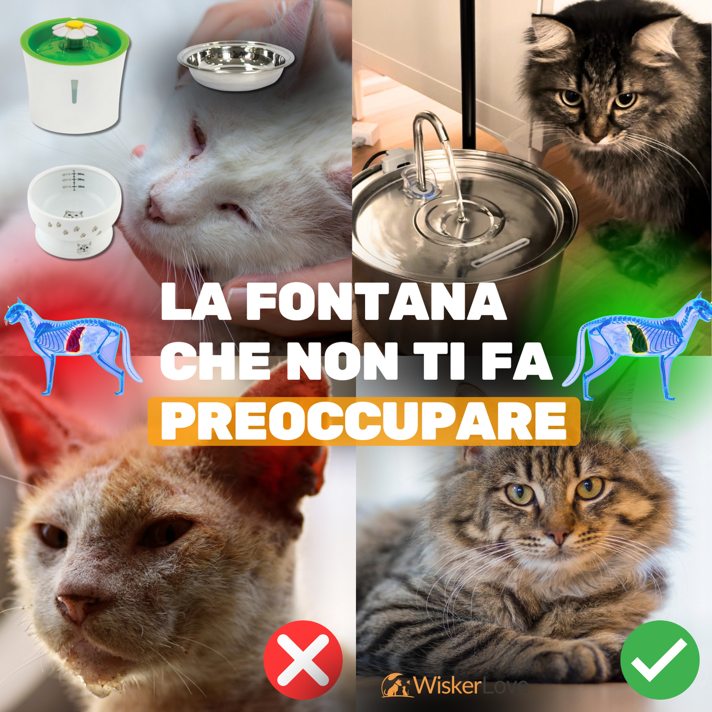WiskerLove Fontana Acciaio Inox Anti-Batterica™ XL (3,2L)