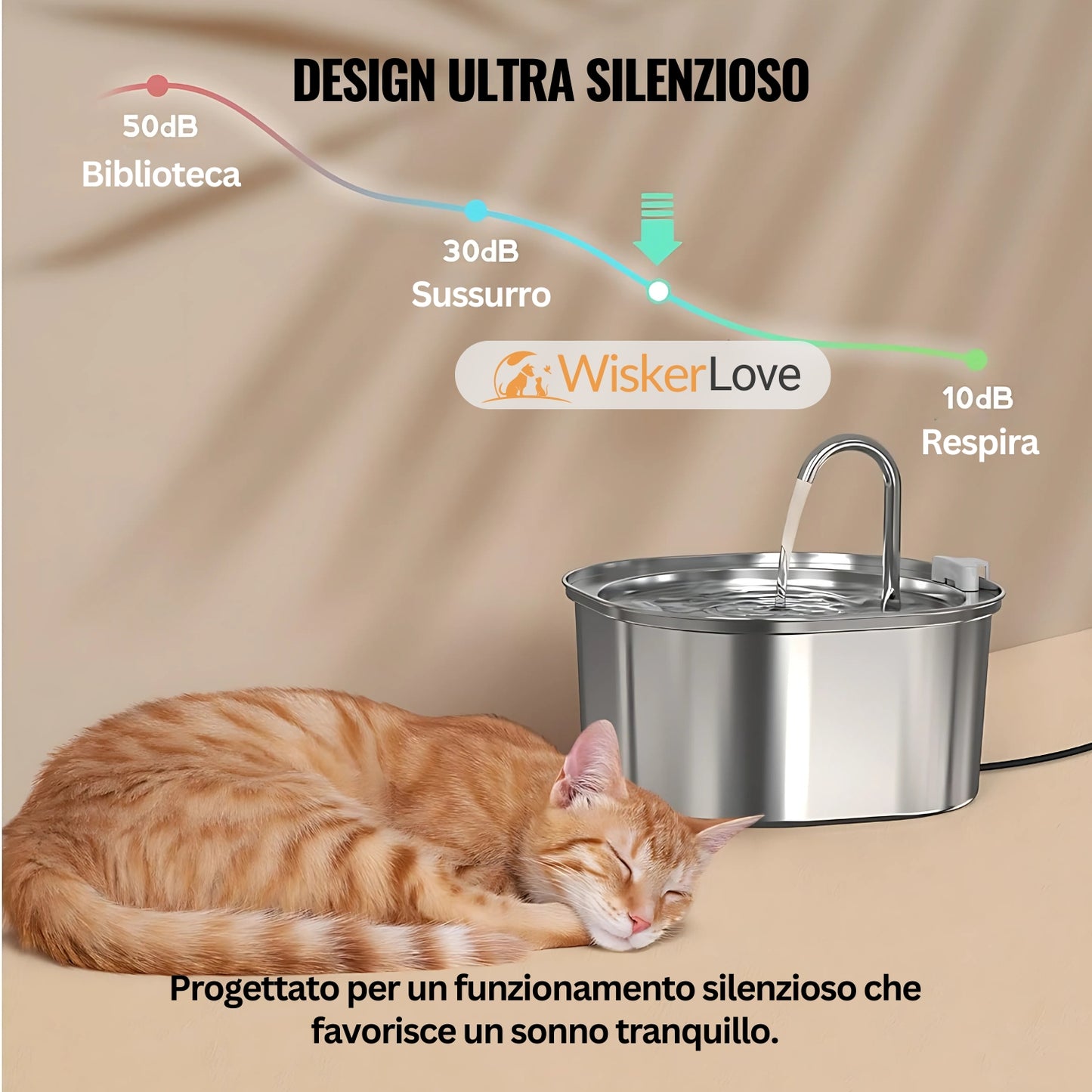 WiskerLove Fontana Acciaio Inox Anti-Batterica™ XL (3,2L)