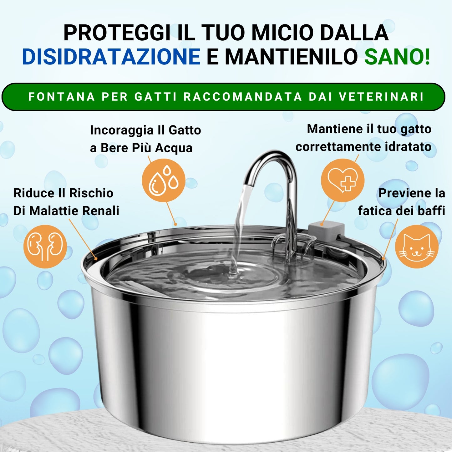 WiskerLove Fontana Acciaio Inox Anti-Batterica™ XL (3,2L)