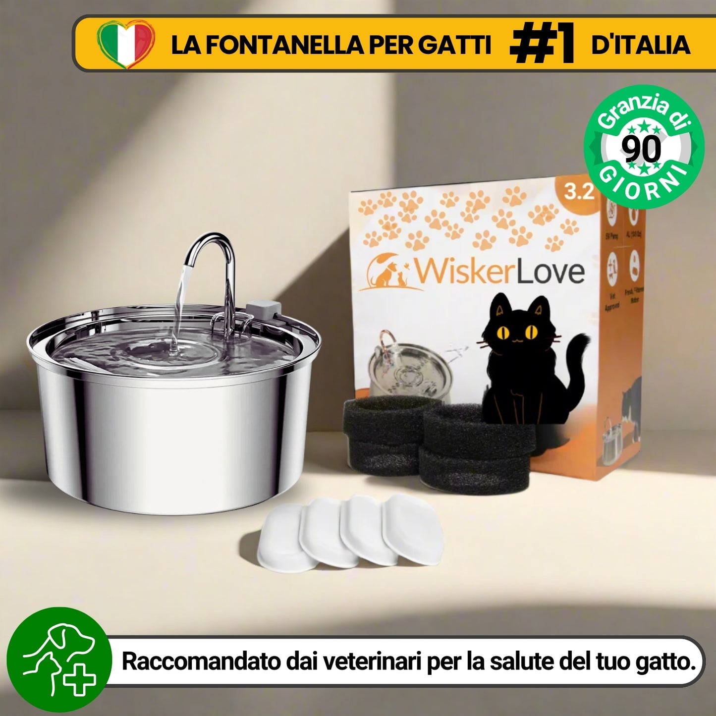 WiskerLove Fontana Acciaio Inox Anti-Batterica™ XL (3,2L)