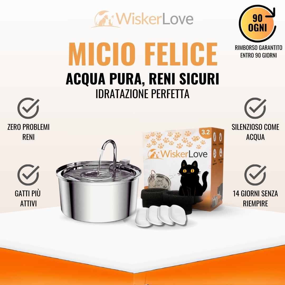 WiskerLove Fontana Acciaio Inox Anti-Batterica™ XL (3,2L)